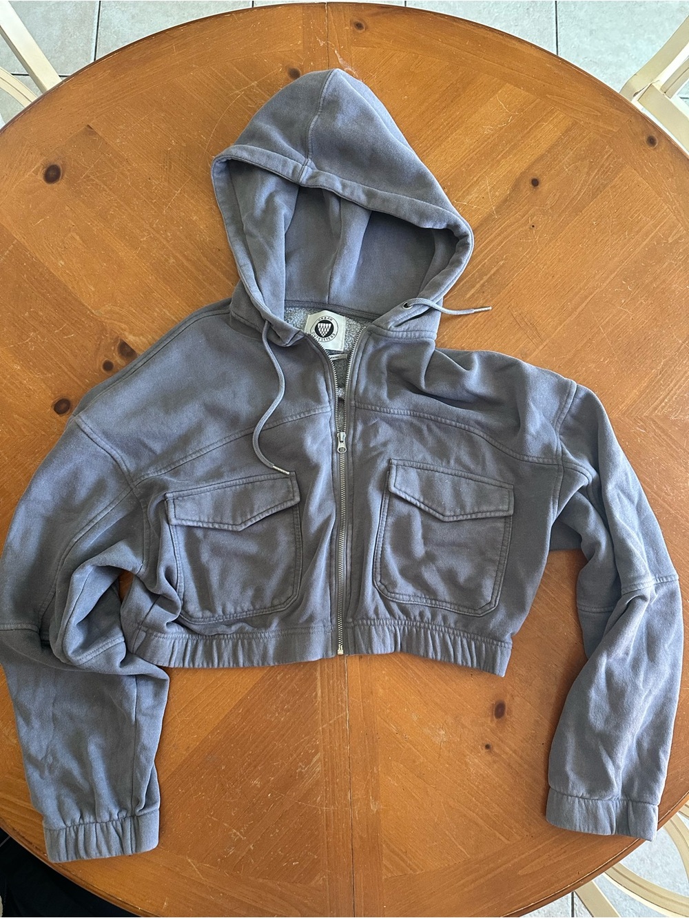 Urban Outfitters Cropped Slate Gray Utility Hoodie Jacket